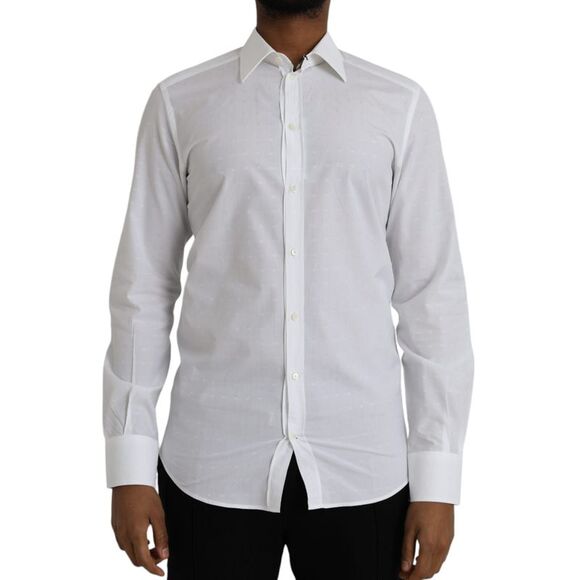Dolce & Gabbana Classic Fit Dot Print Shirt Men White Shirts